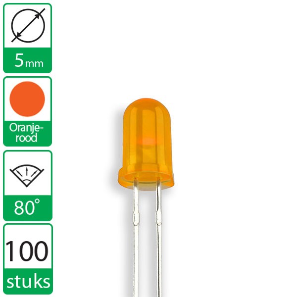 Robijn trechter Informeer 100 oranje/rode LEDs 80 graden 5mm: LEDs-buy.nl het grootste online LED  assortiment